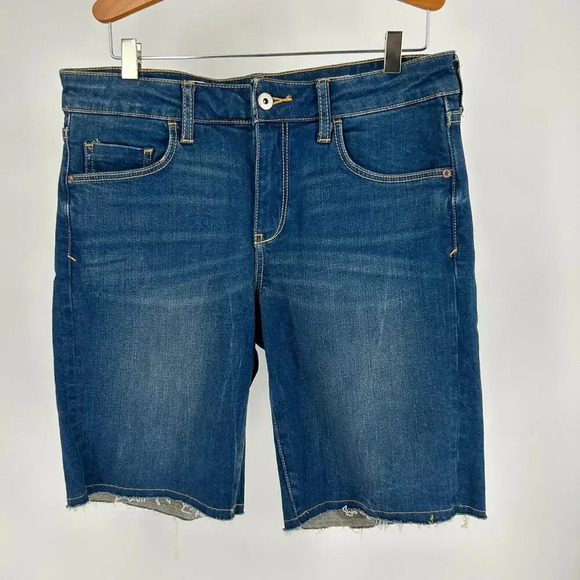 NWT Pilcro By Anthropologie Mid Rise Slim Denim Shorts Dark Wash Blue Size 27 - Picture 2 of 6